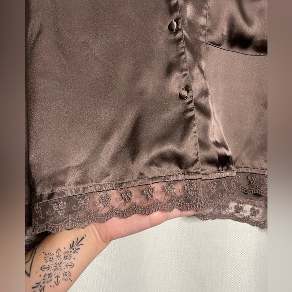 Topshop Purplish Grey Satin Lace Pajama Top Medium - Picture 7 of 8